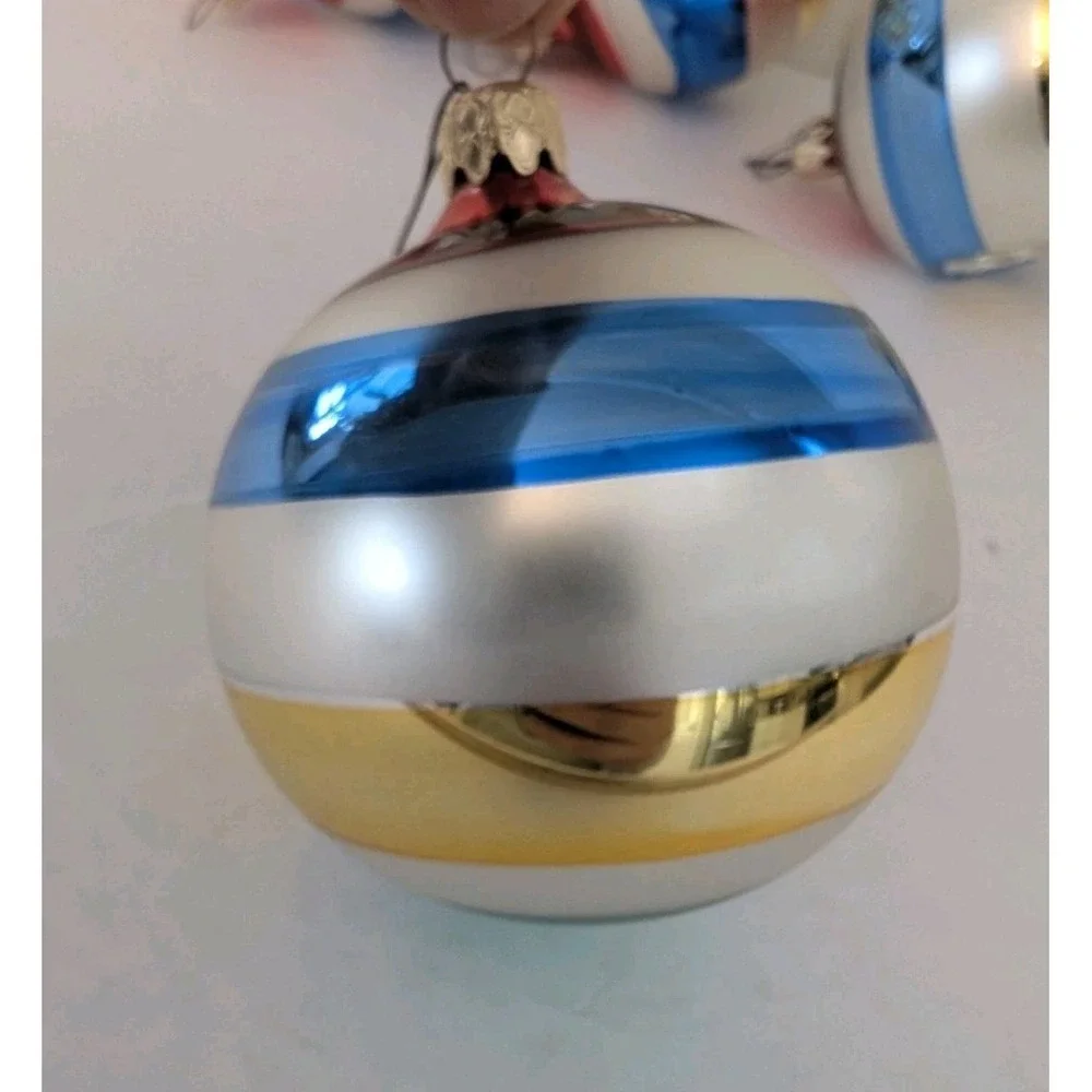 5 Mercury Glass Indent Reflector West Germany Ornaments Blue Green Gold Silver